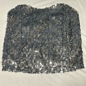Girls Halter Top, silver sequins, small, New
